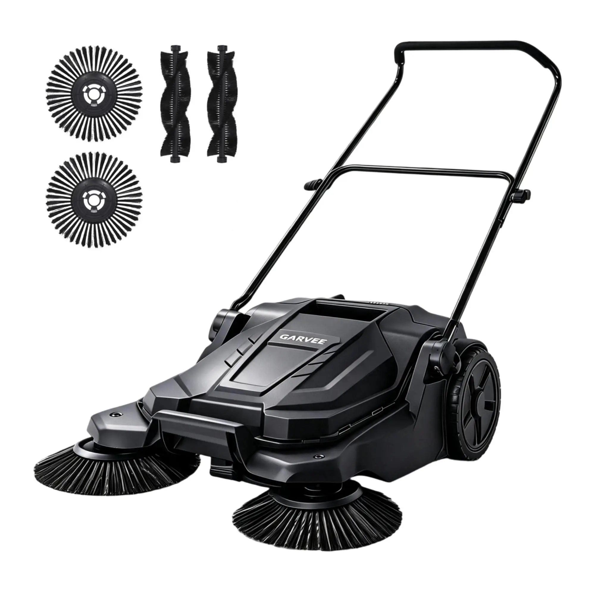 Walk-Behind Hand Push Floor Sweeper, 25.6" Sweeping Width Manual Sweeper with 5-Gallon Waste Container, Adjustable Folding Handle for Garage, Workshop, Driveway, Patio