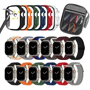 12 Pack Nylon Sport Loop Straps With Protective Case, Unisex Breathable Elastic Band for Apple Watch Ultra 49mm Ultra 2