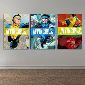 Set of 3 Invincible War Themed Canvas Poster Mark's Universe Variant Art Wall Decor Comic Style Gift for Teens Living Room Bedroom Dorm framed Waterproof Moisture-Proof Desig