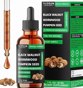 15in1 Black Walnut Liquid Drops with Wormwood, Pumpkin Seed, Oregano, Garlic, Soursop, Berberine, Shilajit,Ceylon Cinnamon, Turmeric & More - 30 Days Supply - 1FL Oz