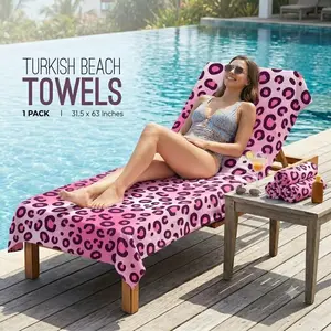 Pink Ombre Leopard Microfiber Beach Towel, 31.5"x63" Oversized Quick Dry Sand Free Pool Towel for Vacation & Swim