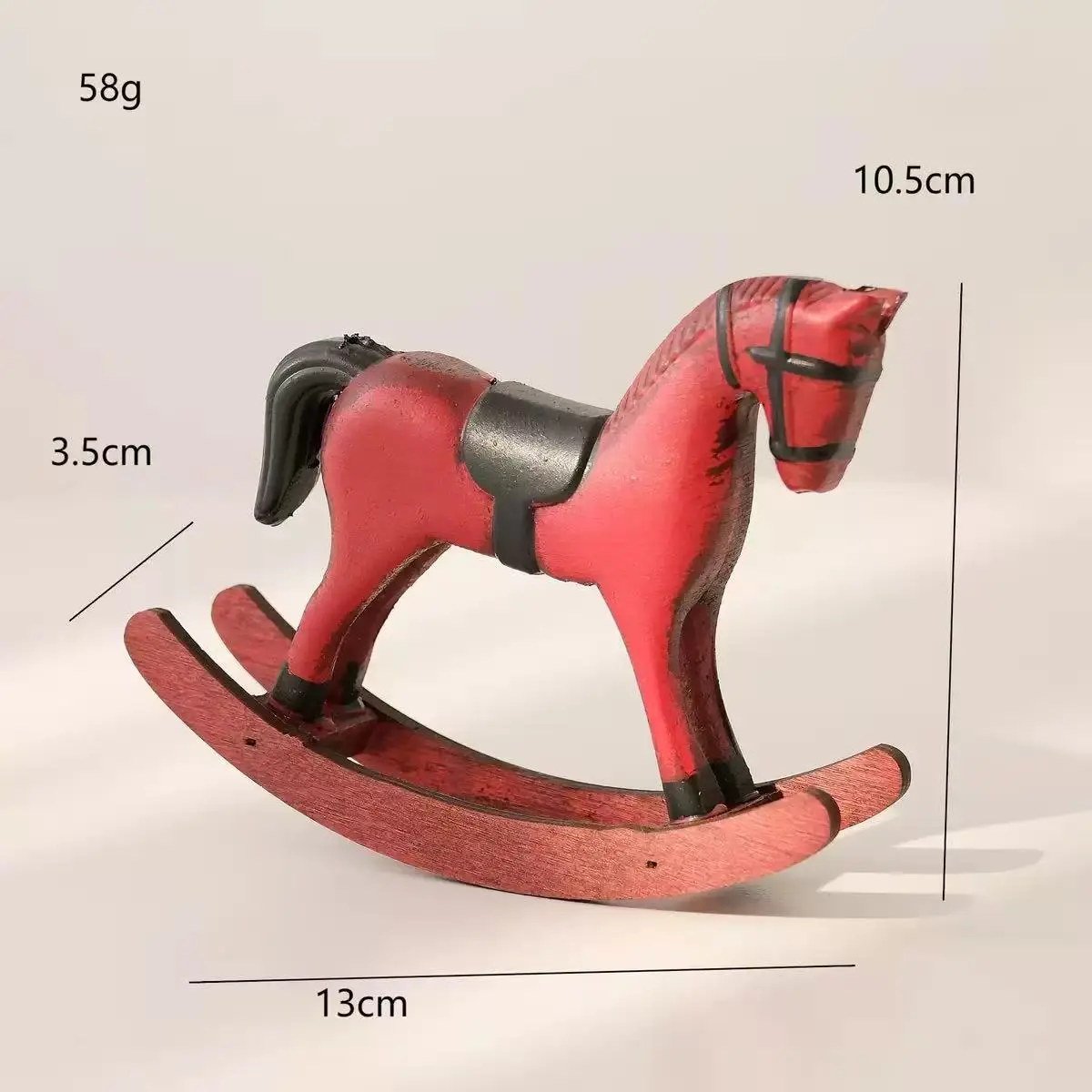 Vintage Red Wooden Rocking Horse Mini Ornament, Retro Rocking Horse Figurine, Home Desktop Decor Photography Prop