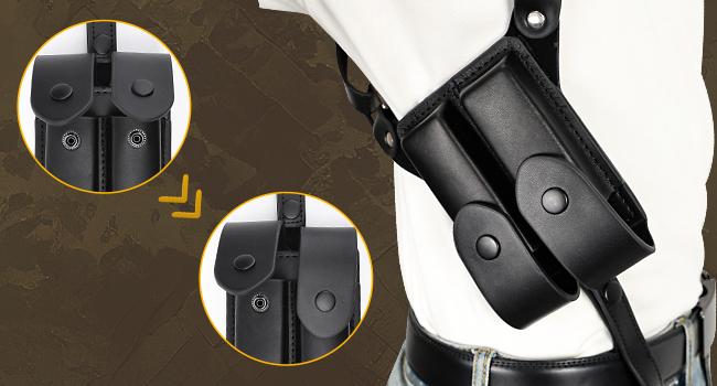 Shoulder Holster for Concealed Carry Adjustable Leather Shoulder Holster with Double Magazine Pouch, Fits 1911, Glock 17/19/23 and Most Similar Size Pistols, for Right Hand Use