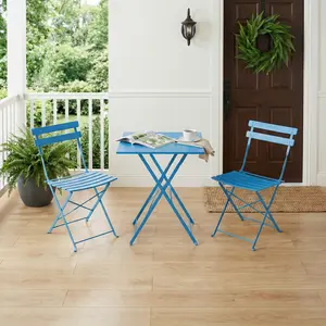 Folding 3-Piece Metal Bistro Set for 2 Compact Weather-Resistant Outdoor Patio Table and Chairs No Assembly Needed for Balcony Garden Porch Deck