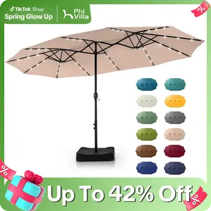 [2026 New] PHI VILLA 15ft Large Outdoor Double-Sided Rectangle Umbrella with Crank Handle, Waterproof, Alloy Steel, Assembly Required Furniture Patio