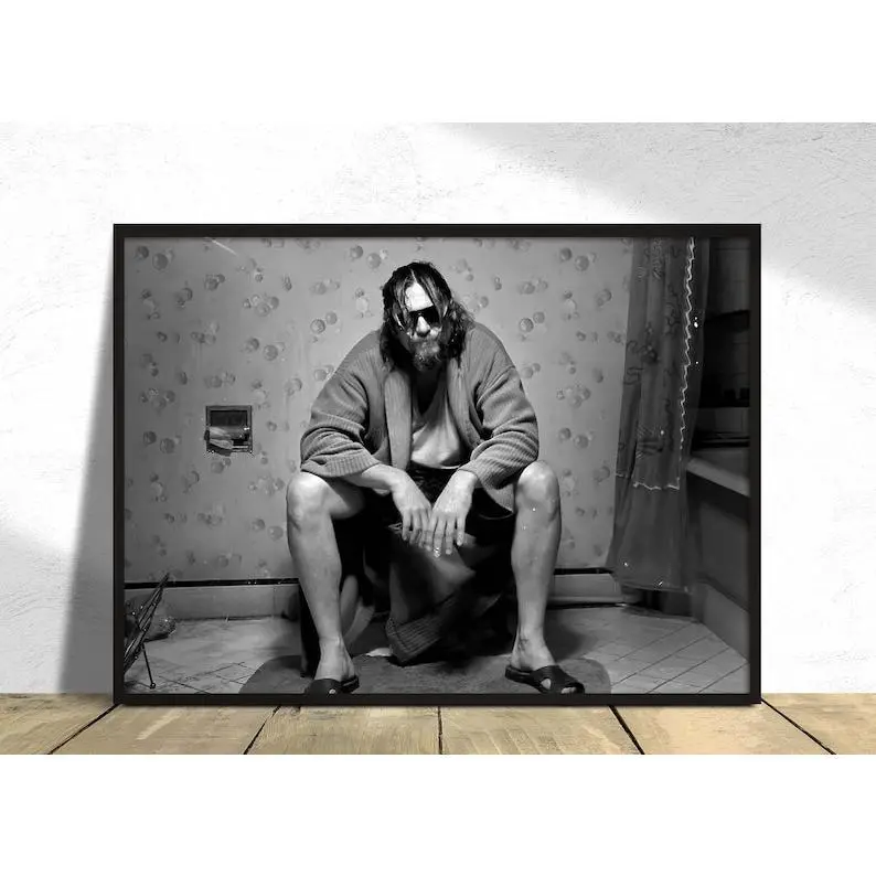 Big Lebowski - The Dude Poster B&W Bathroom Scene - Black and White Poster - Funny Toilet Scene Print Wall Art Jeff Lebowski Jeff Bridges
