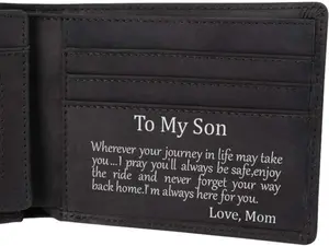 Personalized Leather Wallet for Son from Mom – Engraved RFID Blocking Bifold Wallet, Birthday, Valentine’s, Father’s Day, Christmas Gift
