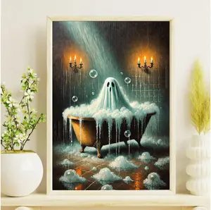 Ghost In The Bath Tub Wall Art Print, Bubble Bath Ghost , Halloween Decor, Vintage Poster Print, Ghost Bathroom Print, No Frame