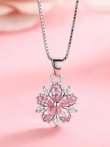 Japanese Korean Style Cherry Blossom Pendant Necklace, Sweet Flower Charm, Delicate Clavicle Chain, Fashion Jewelry for Women