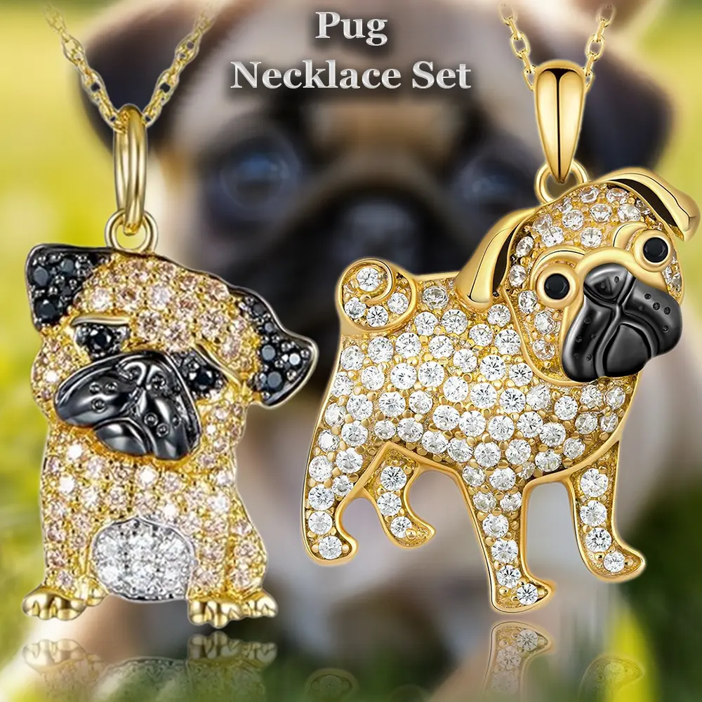2 Pcs/Set Exquisite Adorable Pug Dog Alloy Pendant Necklace Two Creative Styles: Playful Cute & Sophisticated Elegant - Fashionable Jewelry Gift Perfect For Theme Parties, Music Festivals, Birthdays, Christmas Celebrations, Back-To-School Surprises
