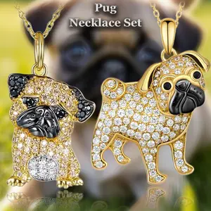 2 Pcs/Set Exquisite Adorable Pug Dog Alloy Pendant Necklace Two Creative Styles: Playful Cute & Sophisticated Elegant - Fashionable Jewelry Gift Perfect For Theme Parties, Music Festivals, Birthdays, Christmas Celebrations, Back-To-School Surprises
