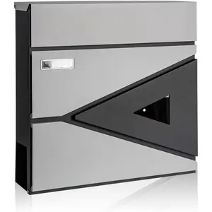 Wall Mount Mailbox,Large Capacity Locking Mailbox for Outside,Galvanized Steel Cover and Rust-Proof Metal  Box with Newspaper Holder,15.7"x15.7"x4.3" Black,MD039G