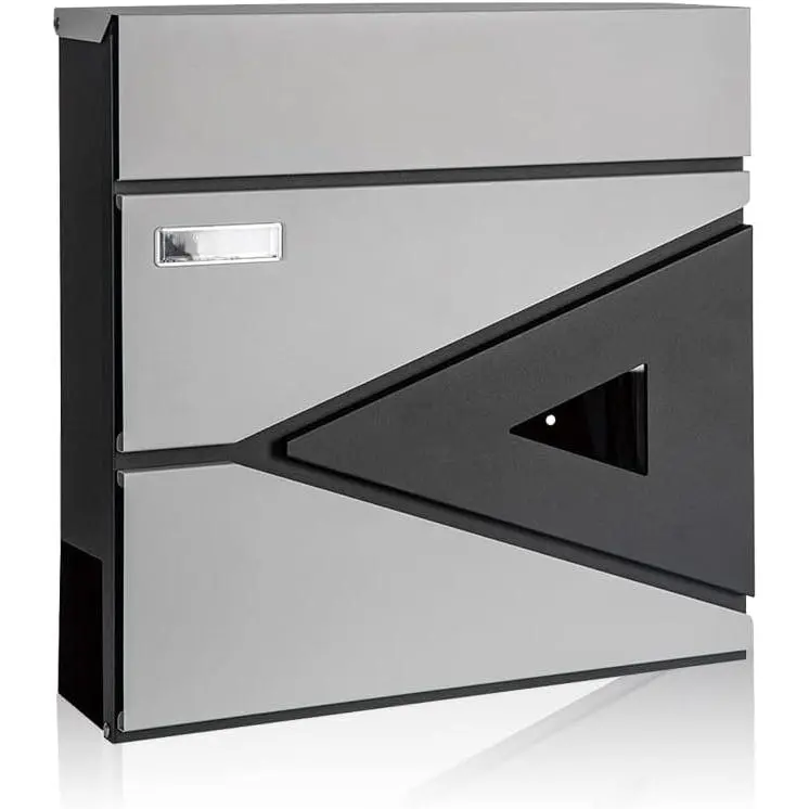 Wall Mount Mailbox,Large Capacity Locking Mailbox for Outside,Galvanized Steel Cover and Rust-Proof Metal  Box with Newspaper Holder,15.7"x15.7"x4.3" Black,MD039G
