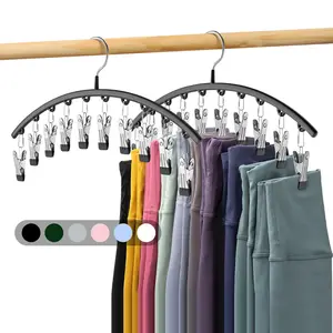 [Pack of 2] Legging Organizer for Closet, Metal Yoga Pants Hangers 2 Pack w/10 Clips Holds 20 Leggings, Space Saving Hanging Closet Organizer