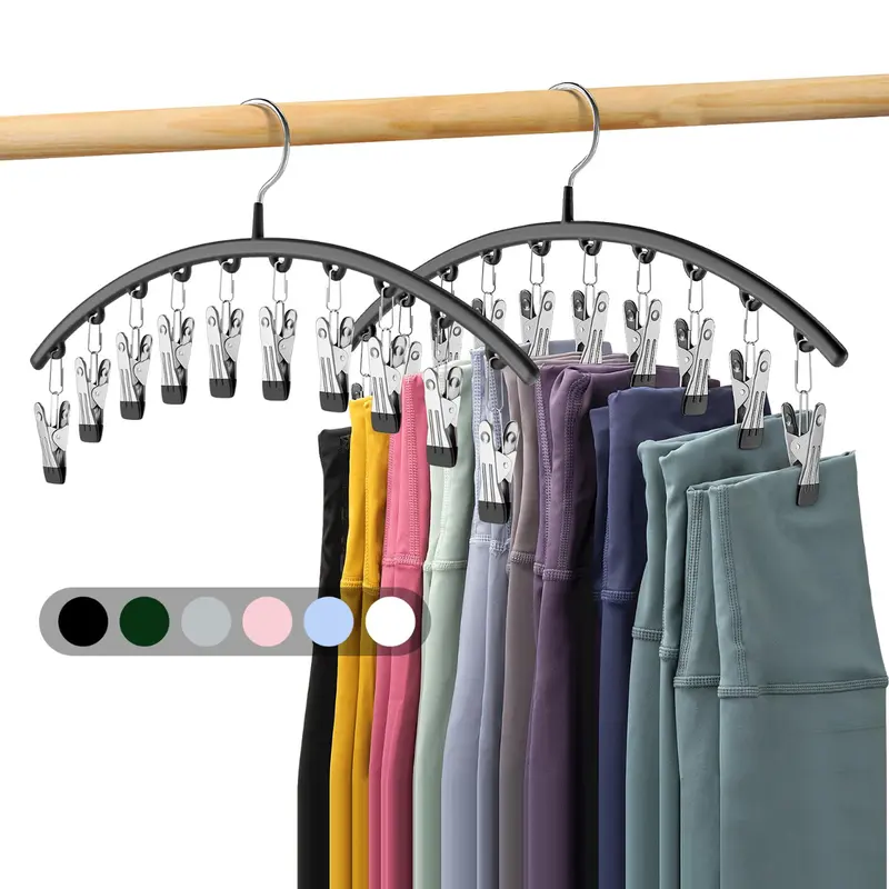 [Pack of 2] Legging Organizer for Closet, Metal Yoga Pants Hangers 2 Pack w/10 Clips Holds 20 Leggings, Space Saving Hanging Closet Organizer