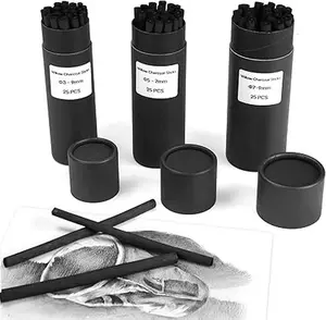 Willow Charcoal Sticks, Natural Willow Charcoal Pencils for Artists, Beginners, Students, Great for Sketching, Drawing, and Shading, Pack of 25 (3-9, Millimeters)