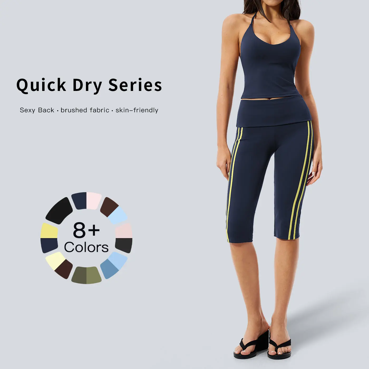 Tenwolf Women's 2-Piece Gym Workout Matching Activewear Set - Skin-Friendly High-Stretch Quick-Dry Open-Back T-Shirt & Non-Pinching Side-Striped Leg-Sculpting Slimming Pants, 2 Piece Sets, Gym Sets