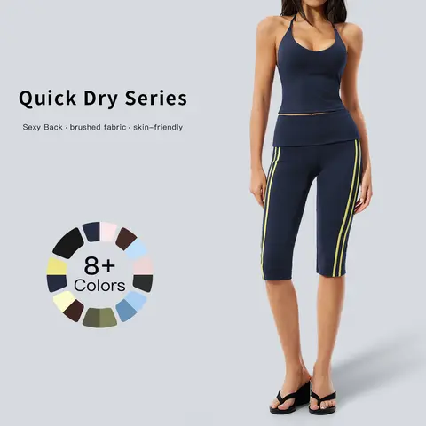 Tenwolf Women's 2-Piece Sports Activewear Gym Workout Apparel Matching Set - Skin-Friendly High-Stretch Quick-Dry Open-Back Tank Top & Non-Pinching Side-Striped Leg-Sculpting Slimming Pants (Women's Clothes)