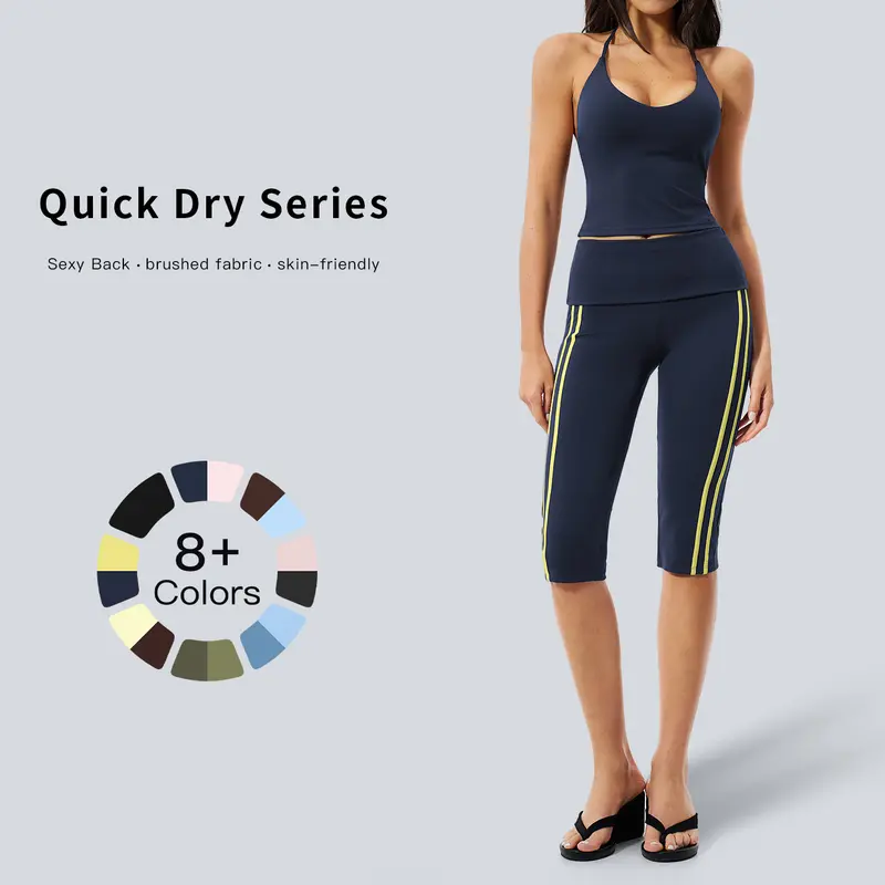 Tenwolf Women's 2-Piece Sports Activewear Gym Workout Apparel Matching Set - Skin-Friendly High-Stretch Quick-Dry Open-Back Tank Top & Non-Pinching Side-Striped Leg-Sculpting Slimming Pants (Women's Clothes)