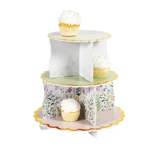 Cottagecore Garden Floral with Gold Trim Cupcake Stand