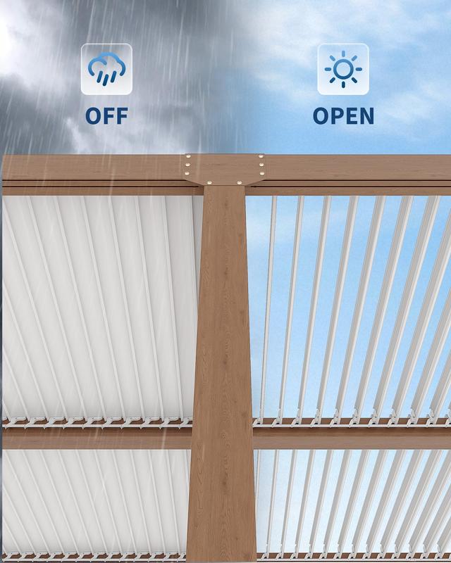 Louvered Pergola 12 ft x 20 ft, Outdoor Pergola with Adjustable Louvered Roof, Reinforced Aluminum Frame, Integrated Drainage System, Hardtop Gazebo for Patio, Deck, Wood Grain