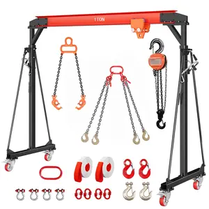 Garvee 2200LBS Gantry Crane, 8-12 FT Adjustable Height Gantry Crane, 1 Ton Shop Crane Lift Hoist for Warehouse, Factory(With Manual Trolley & Hoist, Lifter, Sling, Hooks, Shackles, Links)