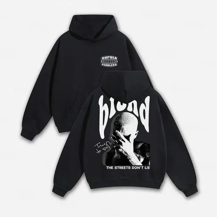 Men's Sopula Fearless Blond Graphic Hooded Sweatshirt - Black Menswear Top, Lightweight Trendy Casual Streetwear with 'The Streets Don’t Lie' Print, Urban Fashion for Frank Ocean Fans, Graphic Hoodies, Cute