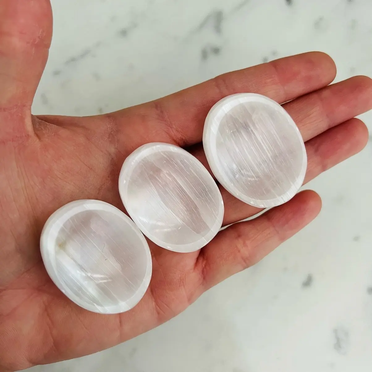 Selenite Worry Stone White selenite peach selenite Selenite Worry Stone White selenite peach selenite