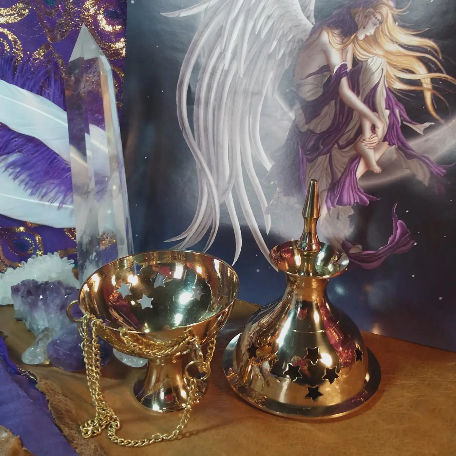 Dream of Magic Brass Hanging Censer Kit with Custom 37-Ingredient Sage Mix & Charcoal Tablets for Aromatic Blessings & Home Protection Eco-Friendly & Natural Gift Set Kit - Scented Perfume Fragrance