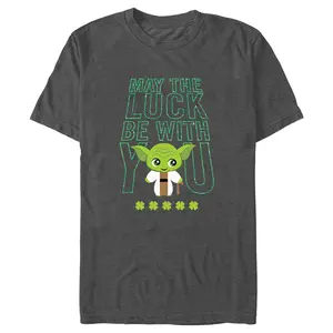 Men's Star Wars Cartoon Yoda May the Luck Be With You T-Shirt