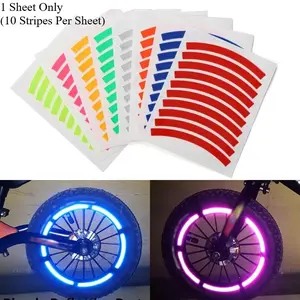 Reflective Tire Stickers for Motorcycles & Bicycles, 1 Sheet of 10 Strips, Improve Night Visibility & Safety, Ca Prop 65 Compliant