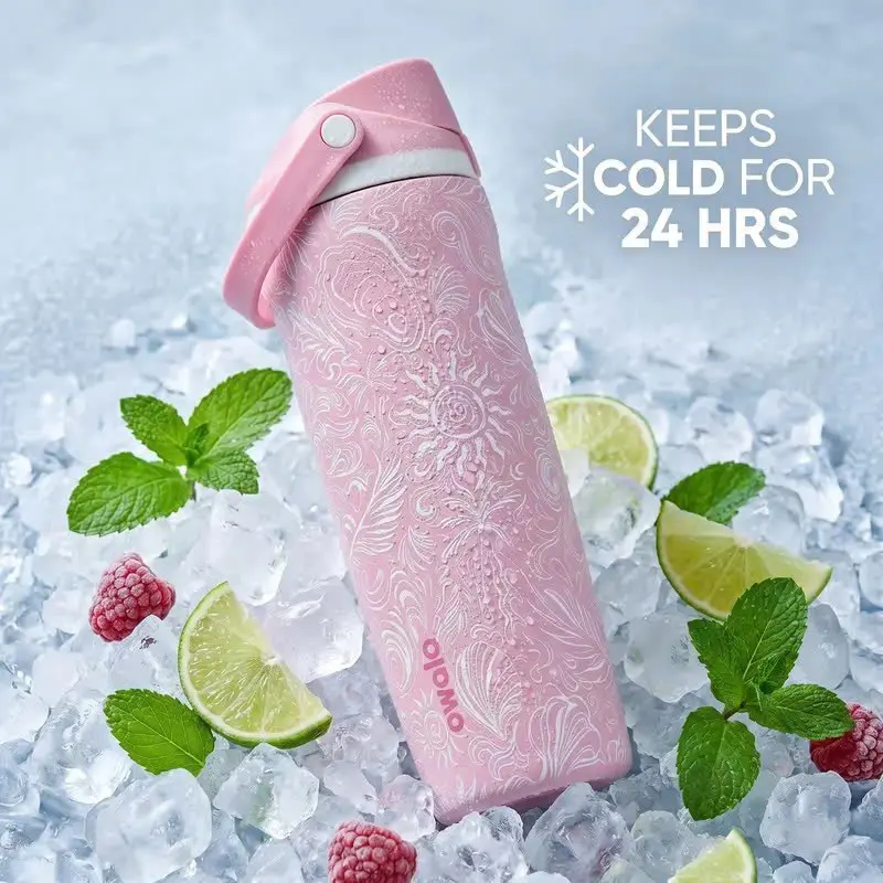 Owala 30oz Insulated Stainless Steel Water Bottle – Pink Floral Pattern, Leak Proof, BPA Free, Keeps Drinks Cold 24H