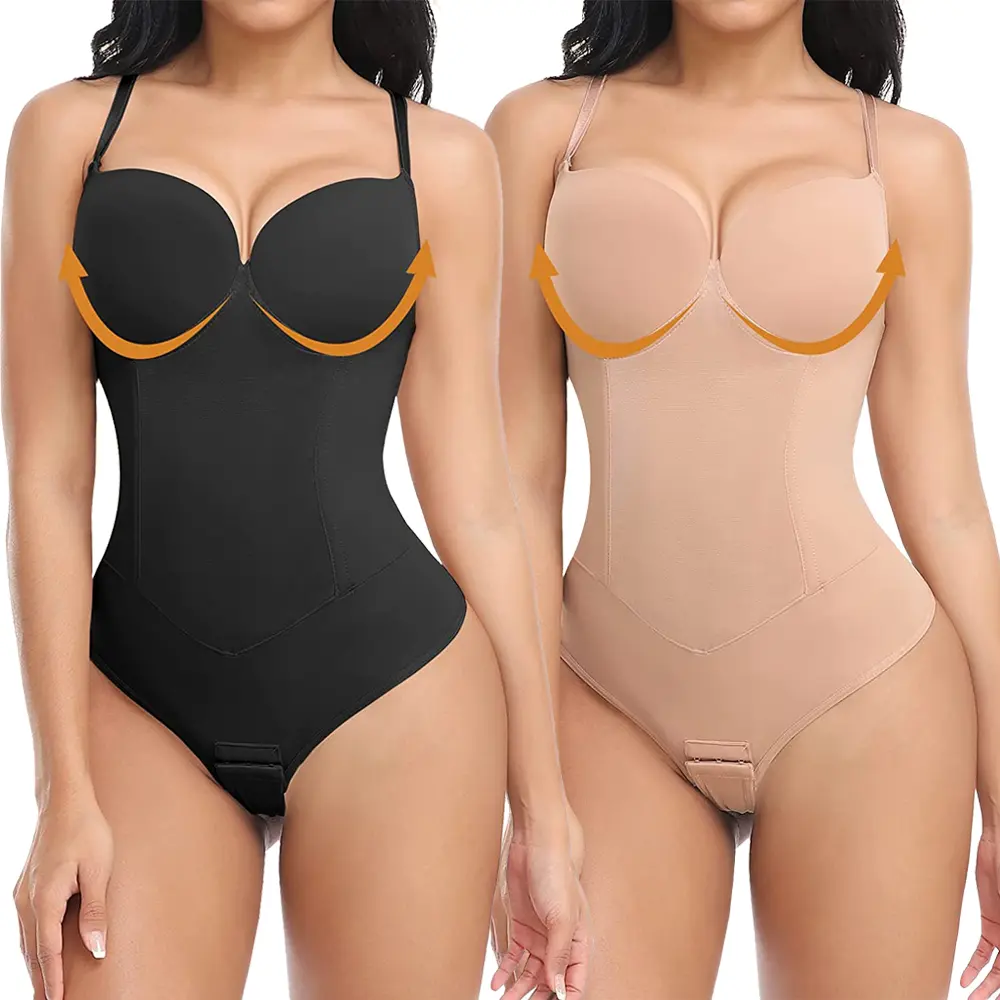 Women's Soft Spaghetti Strap Shapewear Bodysuit - Body Shaper Girdle with Spandex Curve Hugging & Body Sculpting Compression, Tummy Control, Built-In Bra, Butt Lifter Thong for Christmas, Wedding, Curve Hugging Compression, Work