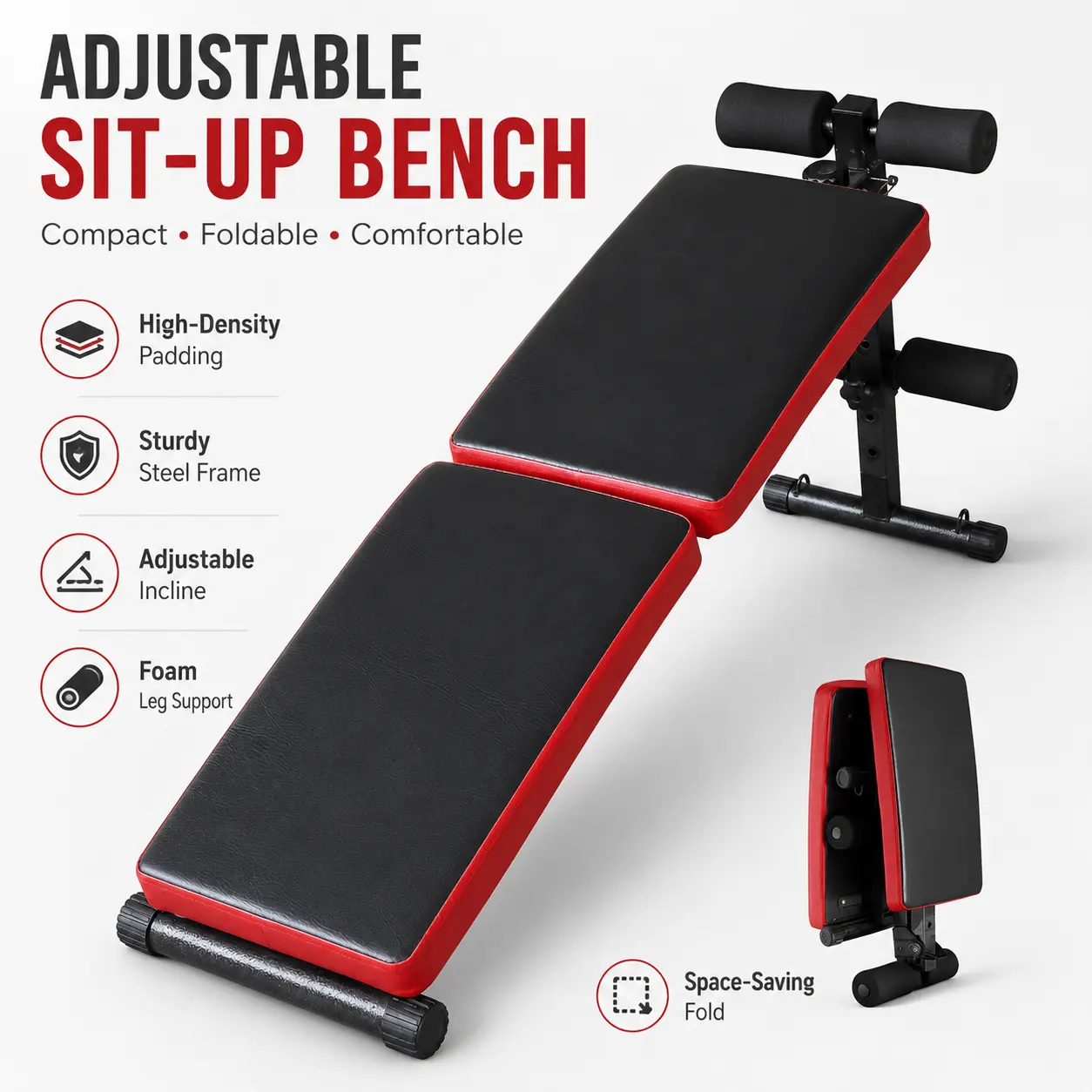 WKKEOM Adjustable Incline Weight Bench for Home Gym - Foldable, Space-Saving Fitness Workout Accessories for Sit-Ups