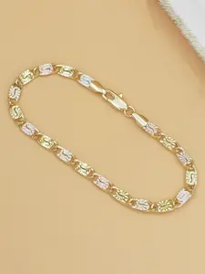 14K Gold Plated Three-Tone Bracelet for Women - Polished Floral Engraved Three-Tone Chain Bracelet, Flower Design Bracelet, Exquisite Women's Jewelry Gift - Versatile, Elegant & Fashionable, High-Quality Jewelry for All Occasions