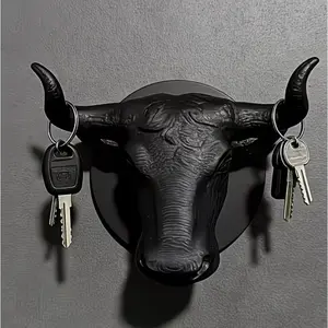 Bull Head Wall Hook - Hand-Painted Rustic Coat & Key Hanger | Western Animal Decor | Heavy Duty Entryway Organizer for Home, Farmhouse, Cabin