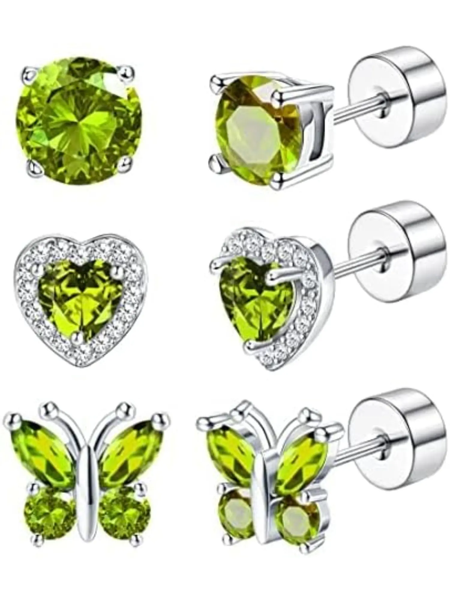 3Pairs 925 Sterling Silver Birthstone High Quality Earrings Flat Back for Women Girls Multicolor CZ Heart Butterfly Birthstone Hypoallergenic Stud Earrings for Birthday Gift Birthstone Jewellery Stud Earring Jewelry Studs Set