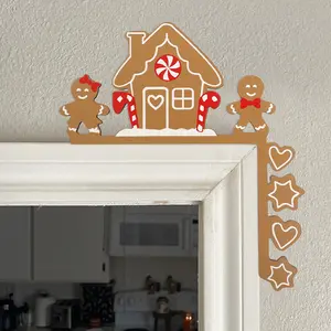 1pc Christmas Gingerbread House Door Corner Decoration, Holiday Candy Canes & Gingerbread Men Decor, Festive Home & Party Frame Ornament