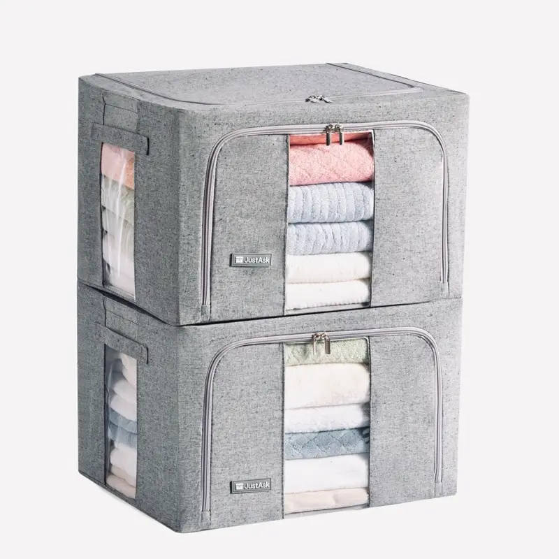 JustAsk Large Foldable Storage Box Set of 2, Closet Organizer with Clear Window