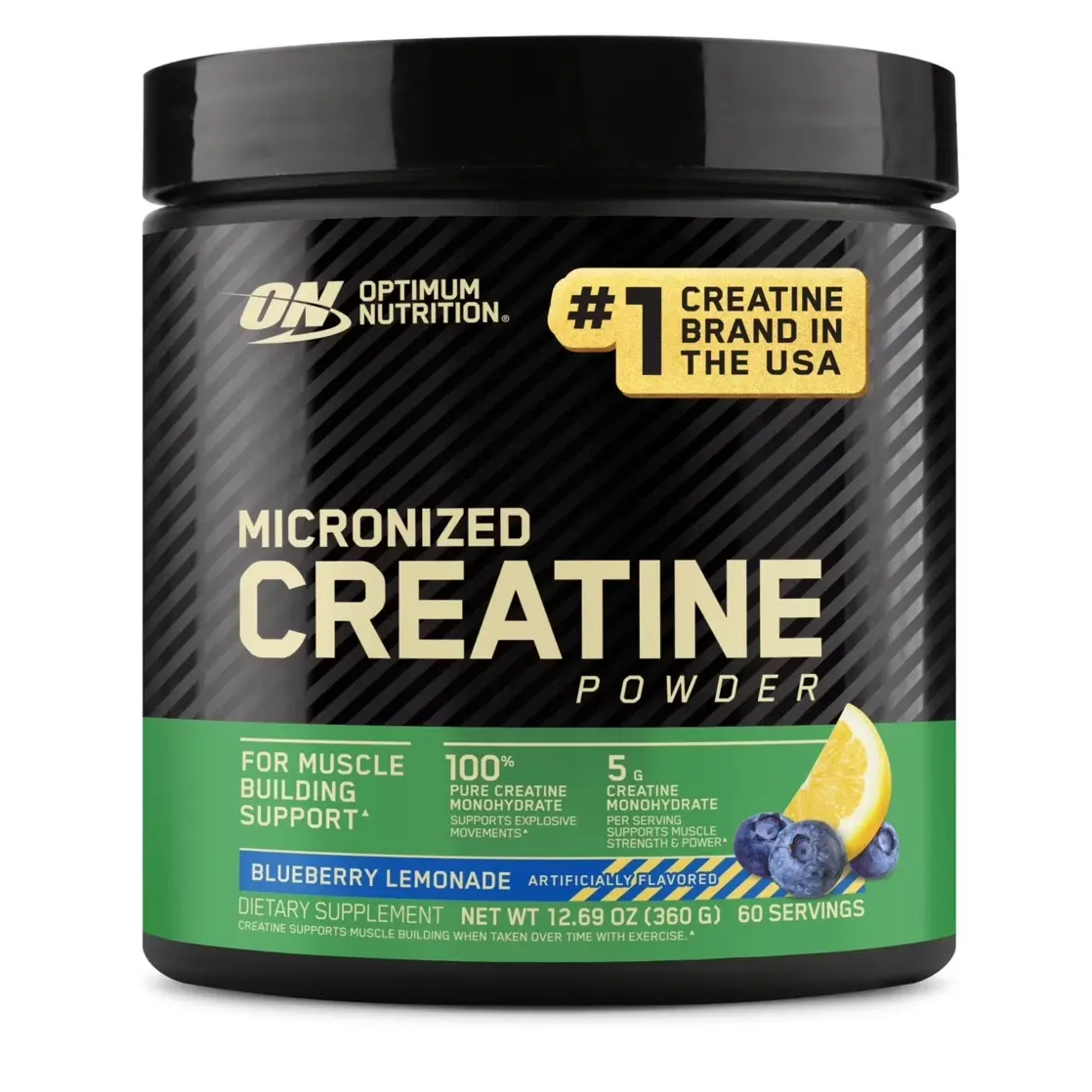 Optimum Nutrition Blueberry Lemonade Micronized Creatine Powder, 60 Servings Healthcare Muscle Fitness Workout