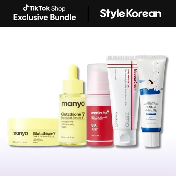 [StyleKorean] Morning Routine Set for Glow and Depuff Care - [Medicube] PDRN Pink Collagen Bubble Serum, [manyo] Glutathione 7 Dark Spot Serum & Patch, [Centellian24] Madeca Cream Time Reverse Zero, [RoundLab] Birch Moisturizing Sunscreen
