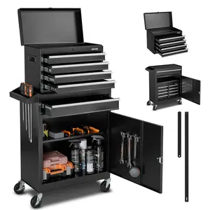 Summervibes VEVOR Rolling Tool Chest, 2-in-1 Design, 5 Drawers Tool Cabinet Organizer with Detachable Top Metal Toolbox, Lock Bar, Protective Liner, and Tools Rack, Garage Storage Cabinet for Warehouse, Workshop