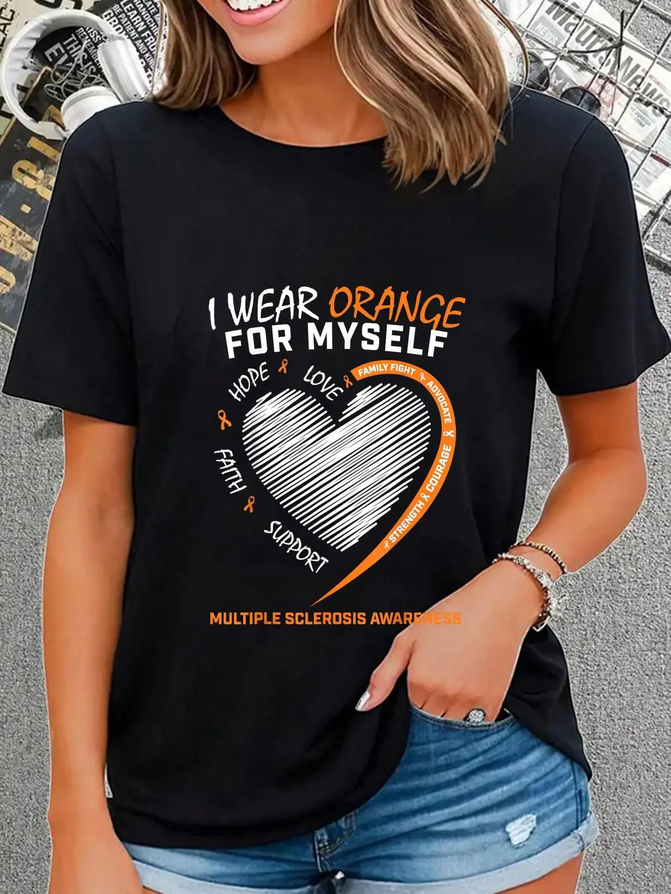 100% Cotton Orange Multiple Sclerosis Apparel Women Men MS Awareness T-Shirt Casual Short Sleeve Shirt