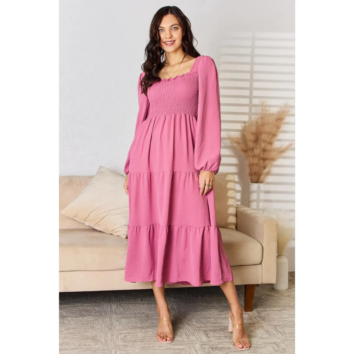 Culture Code Full Size Ruffle Trim Smocked Tiered Dress