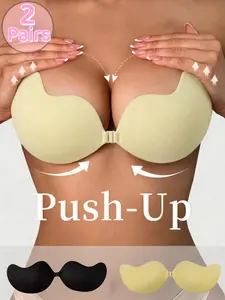 1/2 Counts Assorted Styles Invisible Push-Up Bra, Mango Cup Sticky Bra, Breathable Self-Adhesive Seamless Strapless Bras, Push Up Sticky Bra, Reusable Washable Silicone Nipple Covers, Suitable for Wedding Dresses, Daily & Party Wear