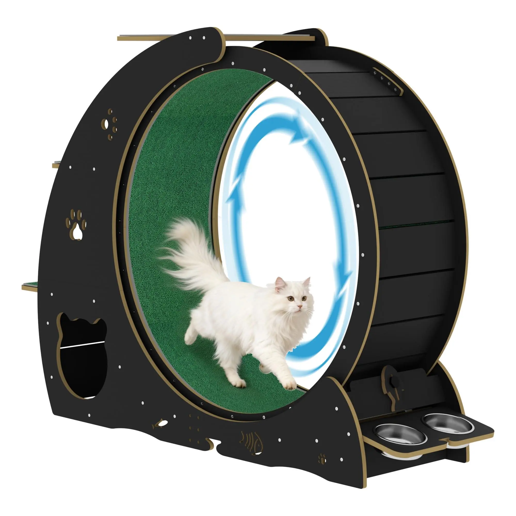 GARVEE Cat Exercise Wheel, 48" Large Cat Wheel, Ultra-Quiet TPE Silent Running Wheel with Lock, Extra-Wide Stable Base & Removable Scrubbing Pad,Black