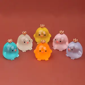 Night Glow Crown Chicken Glowing Fairy Garden Miniature DIY Glass Container and Dollhouse Decoration, Moss Landscape Accessories