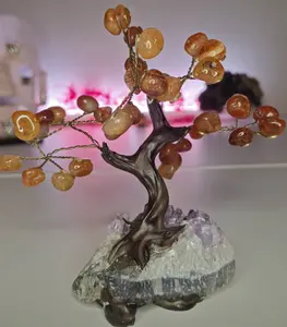 UrGemz Ameytest Citrine Tree US Attribute with Citrine Ornaments and Rock Base - A Symbol of Energy & Spirituality for Home Decor