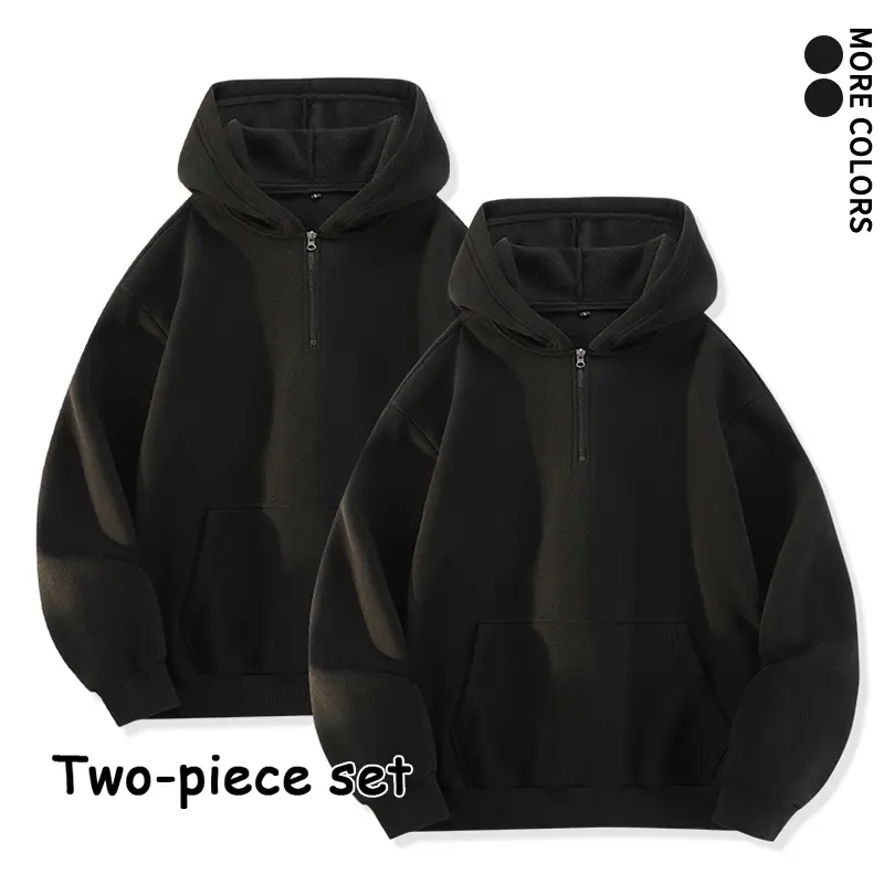 Men's Unisex Oversized Loose 2-Pack Half-Zip Hoodies, Casual Wear Minimalist Basic Polyester Fabric Kangaroo Pocket Sweatshirts for Skate, Weekend Trip #SohoChic