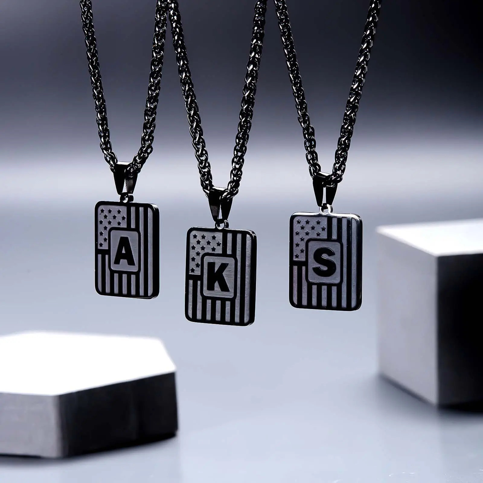 Minimalist Black Square Capital Letter Initial Necklace, Personalized Jewelry Necklace Charms, Fashion Accessory, Holiday Gift [New Product Offer], Minimalist Necklace